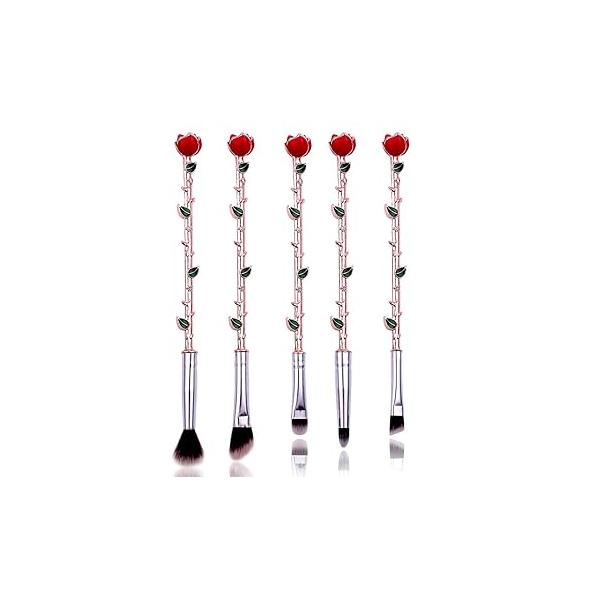 Rose Eye Makeup Brush Set - 5pcs Wand Brushes with Soft Synthetic Fiber and Metallic Handle for Eyebrow, Eyeshadow, Foundation, Blending Lips, Great Gift Sister Girlfriend, Gold