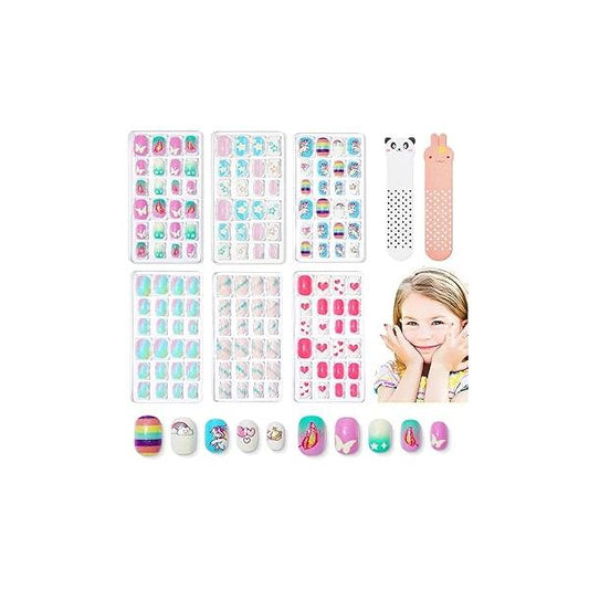 Modelones Press on Nails for Kids 144Pcs 6 Pack Children Acrylic Fake Pre-glue Full Cover Glitter Gradient Color Mermaid Beach Short False Nail Art Kits Sets Easter Gifts Girls