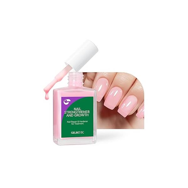 Gelike EC Nail Growth Strengthener for Woman: Nude Blush 6 in 1 Natural Hardener Extra Strong and - Polish Weak Damaged Nails