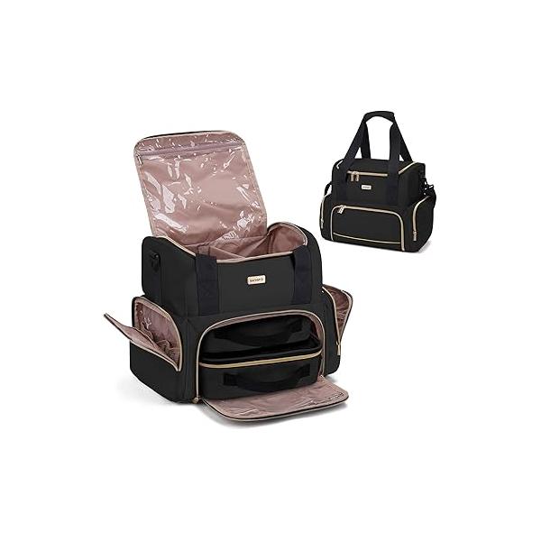 Large Makeup Cosmetic Bag with 2 Removable Case, Double Layer Travel Organizer travel Toiletry For Women