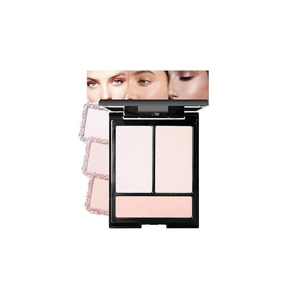 3 IN 1 Brown Nude Face Highlight Bronzer Powder Palette for Cheeks Contour Brightening, Buildable Matte Coverage Natural Makeup,Ultra Sculpt Nose Shadow Eyeshadow Primer 03#