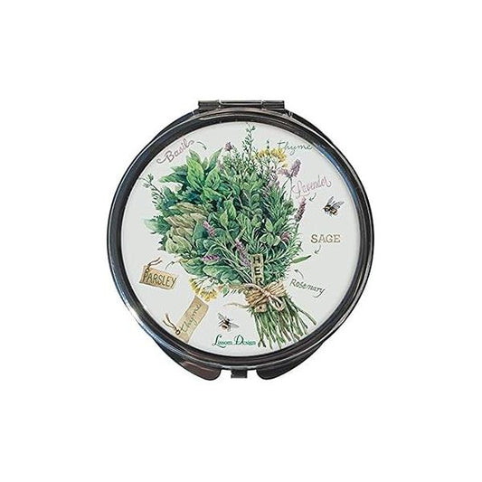 Lissom Design Compact Mirror - Handheld Magnifying Cosmetic Mirror, 2.63-Inch, Herb Garden Round Bouquet