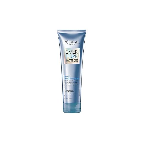L'Oreal Paris Sulfate Free Conditioner for Curly Hair, Lightweight, Anti-Frizz Hair Care with Coconut Oil, EverPure, 8.5 Fl Oz (Packaging May Vary)