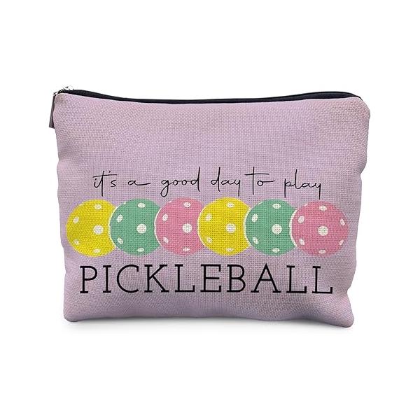 Pickleball Gifts for Women: Colorful Makeup Bag, It's a Good Day to Play Cosmetic Toiletry Lovers (Blue)