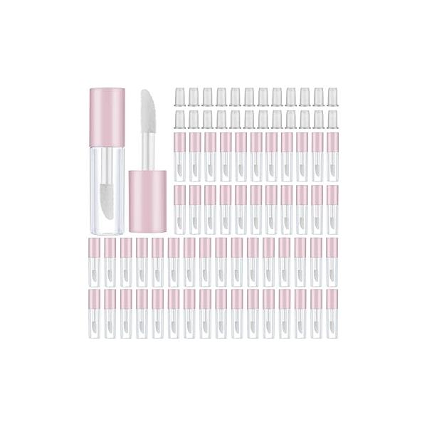 Patelai 100 Pieces 1.2 ml Clear Mini Lip Gloss Tube Refillable Empty Balm Containers for DIY Makeup, Pink