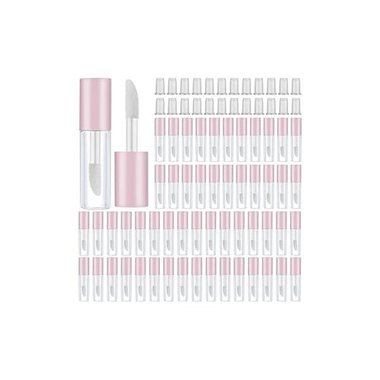 Patelai 100 Pieces 1.2 ml Clear Mini Lip Gloss Tube Refillable Empty Balm Containers for DIY Makeup, Pink
