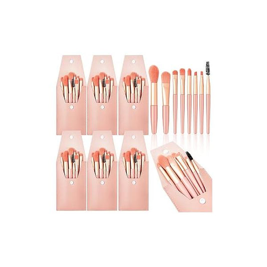 Gerrii 6 Sets Travel Makeup Brush Set Brushes Bag Bridesmaid Gift Synthetic Fiber Face Make up Angled Blush for Wedding Bridal Shower Favors Bachelorette Party (Light Blue)