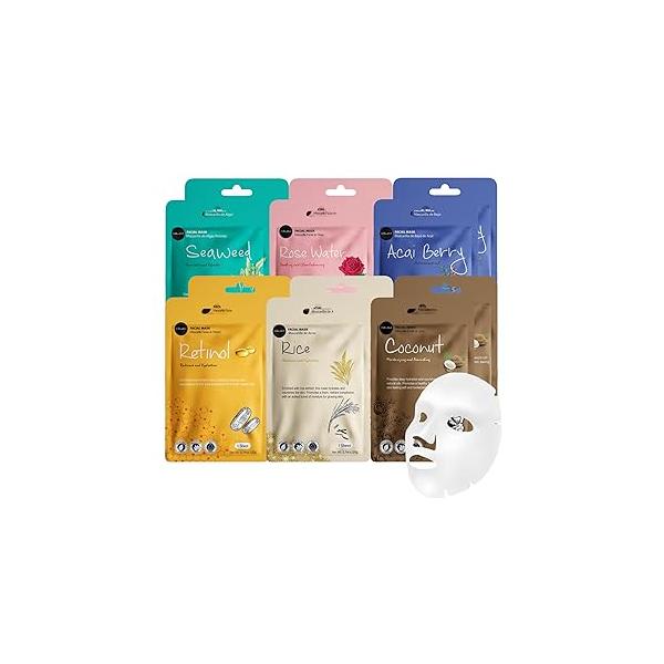celavi Essence Facial Face Mask Paper Sheet Korea Skin Care Moisturizing 12 Pack (Mix - 2 of Each)