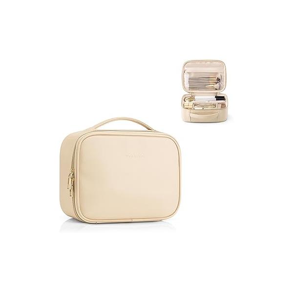 Vlando Travel Makeup Bag,Cute Makep Bag for Teen Clear Toiletry Women Graduation Girls Birthday Gifts Make up with Zipper and Handle Portable Case-Blue