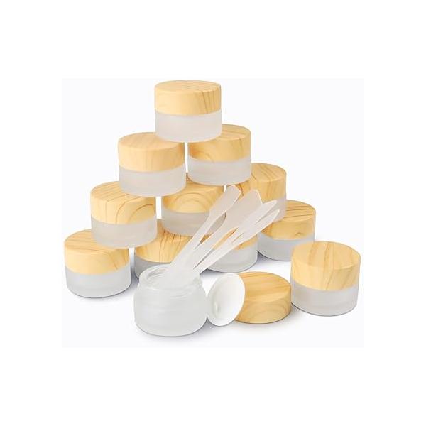 12 Pack Frosted Glass Jar Cosmetic Cream Sample Jars Empty Travel Makeup Container For Lotion Lip Balm Eyeshadow (10g)