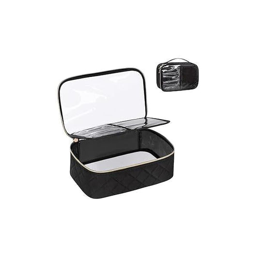 OCHEAL Clear Makeup Bag, Portable Storage Organizer Cosmetic Travel Bag Cute Pouch For Women and Girls Cosmetics Bags with Divider Brush Compartment-Rose Gold