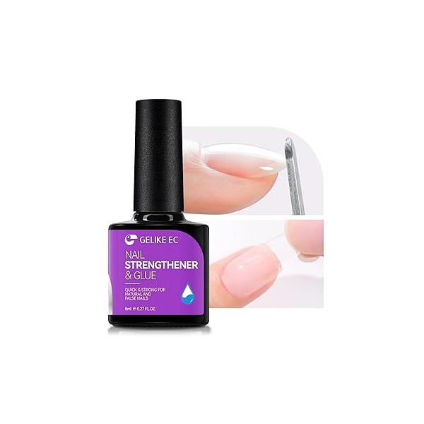 Gelike EC Pro Nail Glue & Strengthener: Clear 6-in-1 Adhesive for Repair - Strengthening Protein Perfect Home Salon Use UV Needed