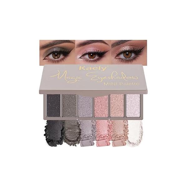 Kaely 6 Colors Mini Rose Gold Pink Eye Shadow Palette Makeup, Neutral Matte Shimmer Eyeshadow for Older Women Highly Pigmented Waterproof, paleta de sombras ojos, Vegan & Cruelty-free, 04