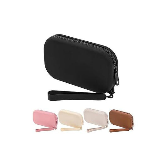 Portable Silicone Makeup Bag for Women, Small Travel Waterproof Toiletry Cosmetic Bag, Zipper Closure Organizer Case with Handle (Milky White)