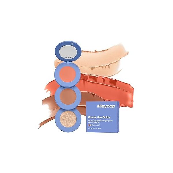 Alleyoop Stack The Odds - Stackable Makeup Palette Cream Blush, Contour, Bronzer & Highlighter Blendable Make up Natural, Glowy Finish Compact for Travel, Sassy Pants