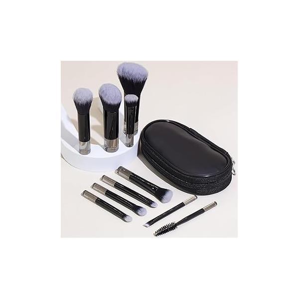 Portable ON THE GO Makeup Brush Set, COSHINE 10pcs Easy-taken Mini Full Complete Function Cosmetic Brushes Kit with Pouch (black)