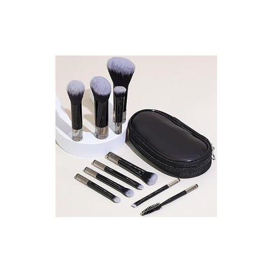 Portable ON THE GO Makeup Brush Set, COSHINE 10pcs Easy-taken Mini Full Complete Function Cosmetic Brushes Kit with Pouch (black)