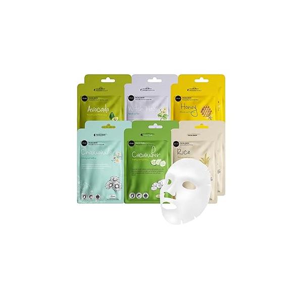 celavi Essence Facial Face Mask Paper Sheet Korea Skin Care Moisturizing 12 Pack (Mix - 2 of Each)