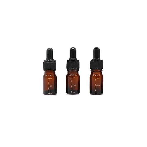 3 Pcs 5ml 0.17oz Empty Refillable Amber Glass Graduated Dropper Bottle Essential Oil Cosmetics Elite Fluid Container Jar Pot Holder with Pipette