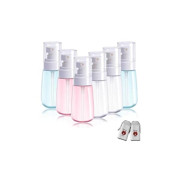 AMORIX 6PCS Spray Bottles Small 100ml 3.4 oz Empty Mini Travel Size Bottle Fine Mist Hairspray for Essential Oils Refillable Containers Cosmetic, Perfume + Drawstring Bag