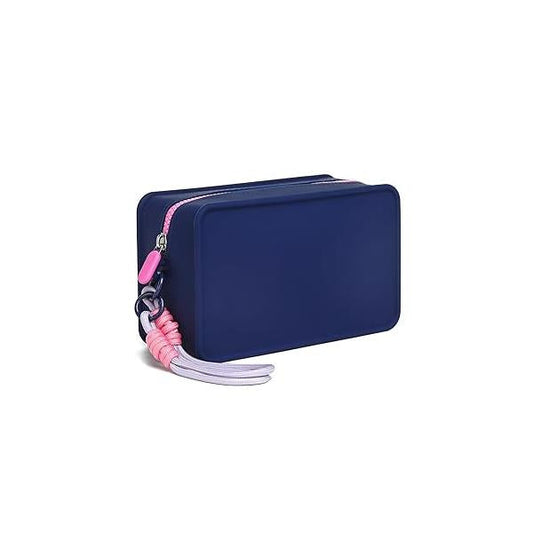 Travistar Silicone Travel Makeup Bag - Large Capacity Make Up Pouch Organizer Waterproof Toiletry Portable Cosmetic Cute Womens Brush Holder with Zipper Closure Blue