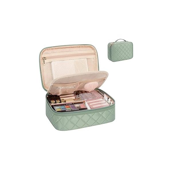 OCHEAL Makeup Bag, Cute Organizer Bag Potable Make up for Cosmetics Toiletry Accessories with Divider and Brushes Compartments, Travel Case Cosmetic Bags Women Girls-Black