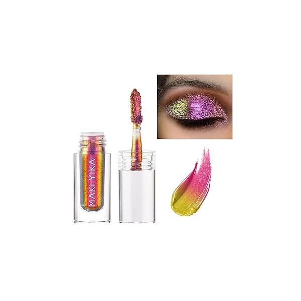 MAKI YIKA Glitter Liquid Eyeshadow Chameleon Metallic MultiColor Shifting Long Lasting Multichrome Holographic Eye Topper Glitters (#6 Aurora)