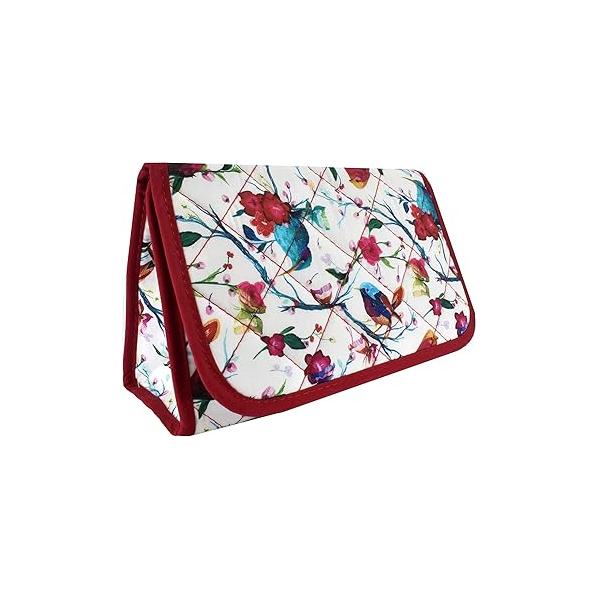 Marisa D'Amico Travel Portable Purse Size Makeup Case Cosmetic Bag with Mirror, Quilted Cotton