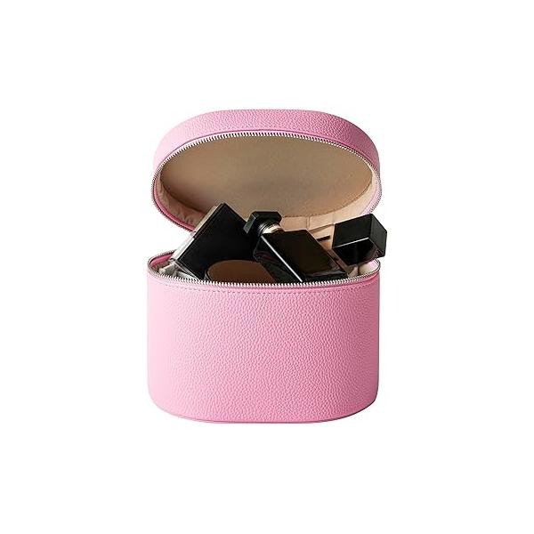 Makeup Bag Vanity Case with Divider and Handle, Aesthetic Bags, Waterproof PU Leather Toiletry for Women Girls, Portable Cosmetic Organizer (02Pink)