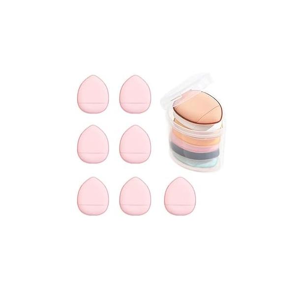 7Pcs Pink Finger Puff, Mini Makeup Sponge Puff Strap Soft Body Cosmetic Foundation Pressed Pad Concealer Eye Wet Dry Tool Blenders and Sponges Brushes Tools