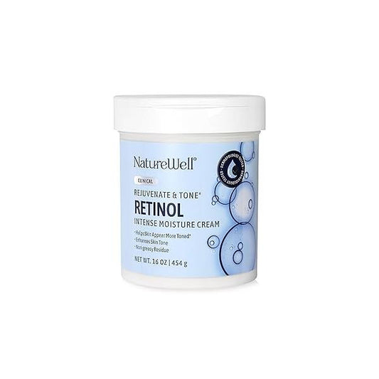 NATURE WELL Clinical Rejuvenate & Tone Retinol Intense Moisture Cream for Face, Body, Hands, Anti-Aging, Targets Discoloration, Wrinkles, Sun Damage, Crepey, Sagging Skin, 16 Oz