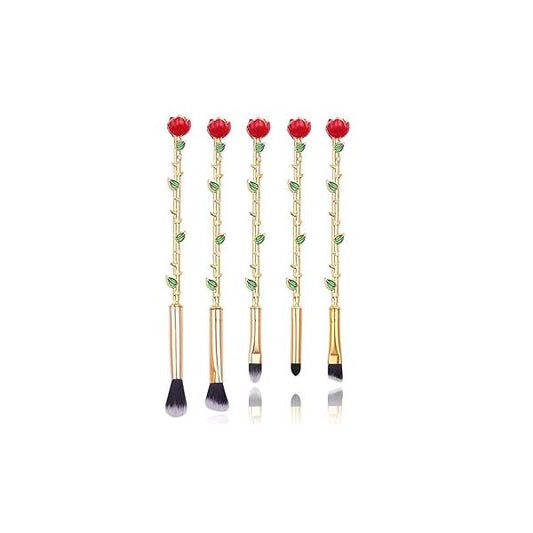 Rose Eye Makeup Brush Set - 5pcs Wand Brushes with Soft Synthetic Fiber and Metallic Handle for Eyebrow, Eyeshadow, Foundation, Blending Lips, Great Gift Sister Girlfriend, Gold