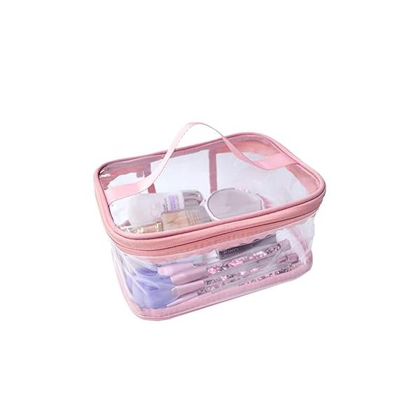 Toiletry Bag Makeup Cosmetic Clear Portable Waterproof Transparent Travel Storage Pink