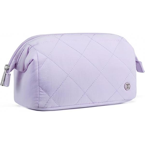 Telena Puffer Makeup Bags for Women, Nylon Puffy Padded Make Up Women Organizer Case, Wide-open Pouch Travel Essentials