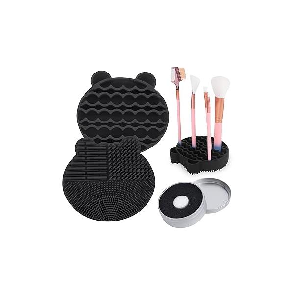 Silicon Makeup Brush Cleaner Mat with Drying manual Make up brush cleaner cleanser machine Cosmetic Cleaning Pad+Makeup Dry Cleaned Quick Color Removal Sponge Scrubber Tool(Pink)