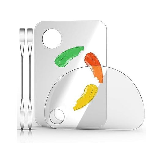 Acrylic Cosmetic Makeup Palette, 4 in 2 Set Mixing Palette with Spatula, Tray, Foundation Paint Palettes