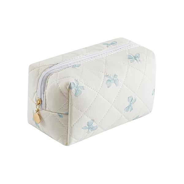 Gleyemor Small Quilted Makeup Bag for Women, Cute Floral Cotton Cosmetic Bag, Travel Toiletry Period Gifts Her Mom Friend Sister Bridesmaid (Purple Flower)