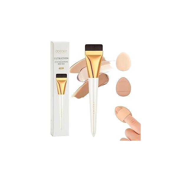 docolor Flat Foundation Brush and Makeup Spatula Set, Thin Liquid Brushes Dual Edged Korean for Blending, Cream, &Make Up