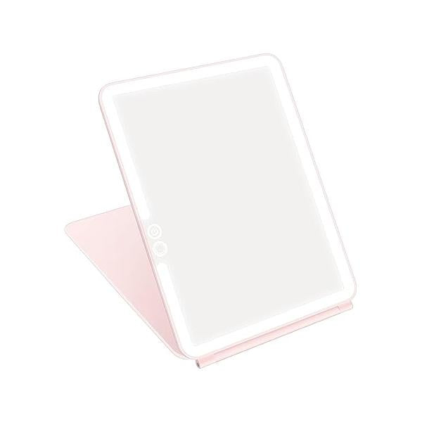 deweisn Folding Lighted Makeup Mirror with 72 LEDs 3 Colors Light Modes USB Rechargable 1800mA Batteries Portable Ultra Thin Compact Vanity Dimmable Travel