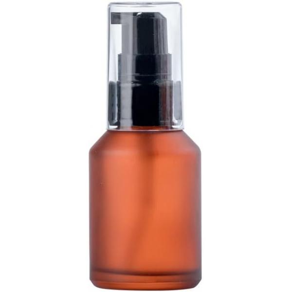 1Pc Brown Frosted Glass Pump Bottles, Refillable Lotion Bottle, Toiletries Liquid Container, Travel Sample Bottles with Cap for Cosmetic Makeup Dispensers（30ml）