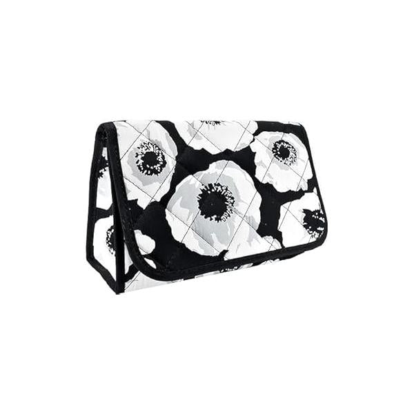 Marisa D'Amico Travel Portable Purse Size Makeup Case Cosmetic Bag with Mirror, Quilted Cotton