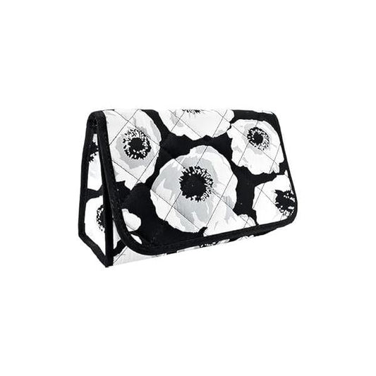 Marisa D'Amico Travel Portable Purse Size Makeup Case Cosmetic Bag with Mirror, Quilted Cotton