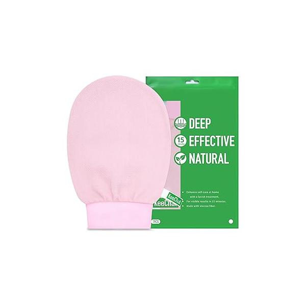 Exfoliating Glove, Upgrade Double-layer Cushioned, for Delicate Skin & Beginners, Brighten Tattoos, Remove Dead Skin, Self-Tan Prep/Removal Keratosis Pilaris (1 pc, Blush Pink)