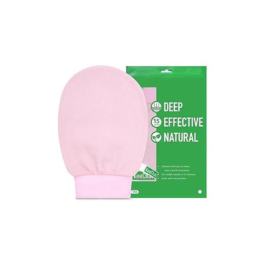 Exfoliating Glove, Upgrade Double-layer Cushioned, for Delicate Skin & Beginners, Brighten Tattoos, Remove Dead Skin, Self-Tan Prep/Removal Keratosis Pilaris (1 pc, Blush Pink)