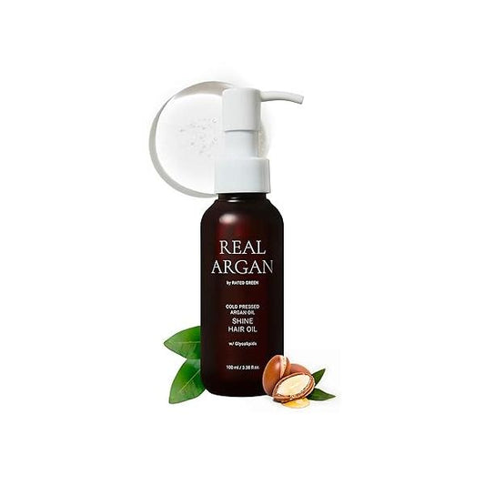 RATED GREEN Real Argan Cold Press Oil Shine Hair w. Glycolipids | Coconut Oil, Moringa Deep Repair & Boost for Damaged, Frizzy Korean Vegan Formula 3.38 fl oz