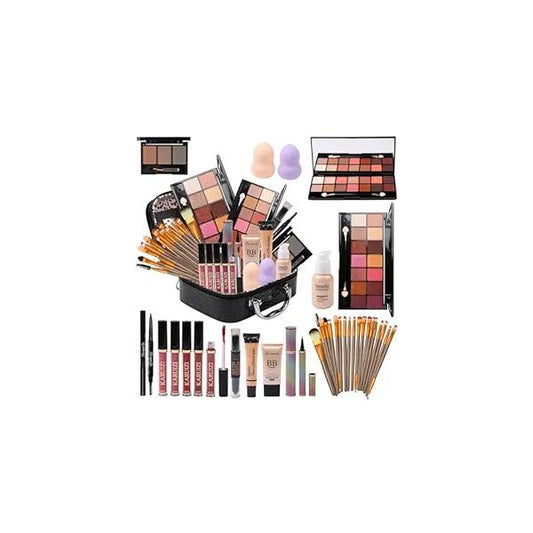 All in One Makeup Kit Full Multipurpose Essential with Eyeshadow Palette,Lip Gloss,Foundation,Mascara,Eyebrow Pencil,Eyeliner,Contour Stick,Makeup Brushes,Cosmetic Bag Set for Women (DA112)