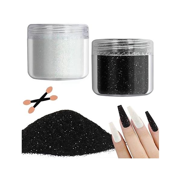 Allstarry 2 Colors Nail Glitter Dust - White Black Sand Powder Shining Sugar Effect Candy Coat Cosmetic Festival DIY Art Decoration Crafts for Manicure