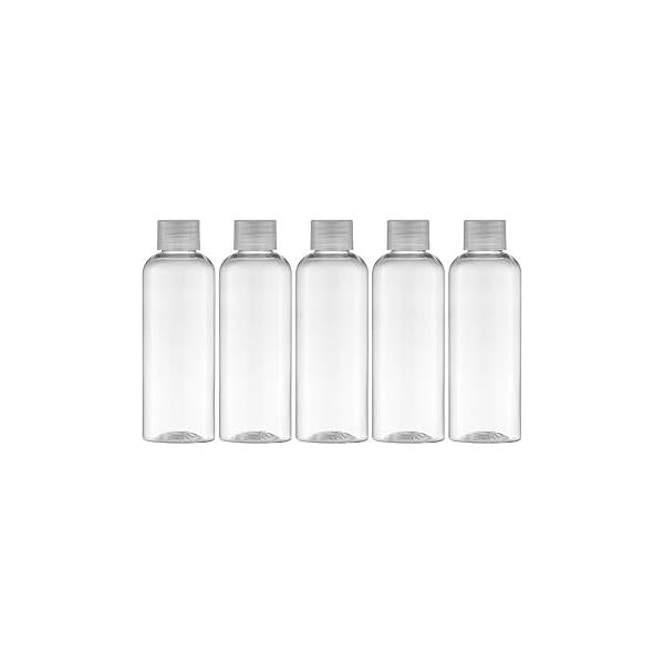 Tekson Plastic Travel Size Bottles 3.4 oz, Mouthwash Bottle, Refillable Containers for Cosmetic with Gold Screw Cap Essentials (100ml, Clear)