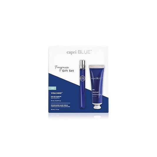 Capri Blue Fragrance Gift Set - 1 Volcano Eau de Parfum .34 fl oz & Mini Hand Cream Moisturizing Jojoba Oil Shea Butter Lotion Cruelty-Free Skin Care Products