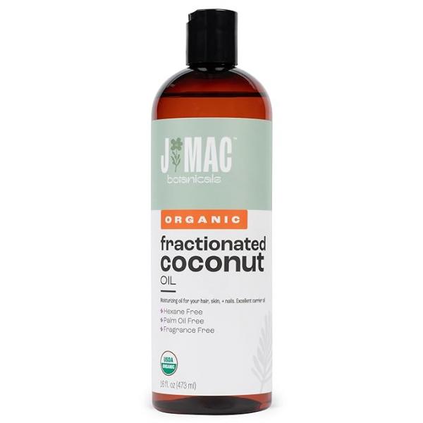 J MAC BOTANICALS, Organic Fractionated Coconut Oil (16 Oz.) Carrier oil for diluting essential oils, leave in conditioner dry damaged hair, skin, massage